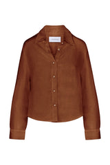 Phillips Long Sleeve Button-Down Shirt in Linen Cupro Tawny on White Background