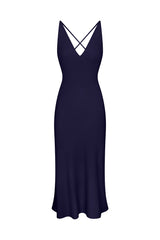 Plunging Bias-Cut Dress Taupe Marine in Stretch Twill on white background