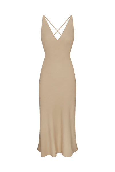 Plunging Bias-Cut Dress in Stretch Twill