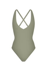 Plunging One-Piece Laurel on white background