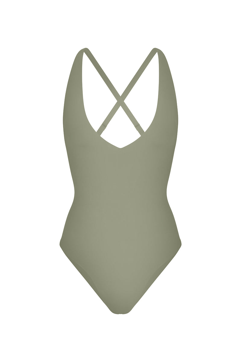 Plunging One-Piece Laurel on white background