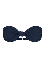 The Knot Bandeau Bikini Top on a white background, featuring a twist front detail and strapless silhouette for a chic, minimalist look. 