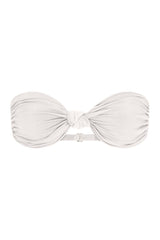 The Knot Bandeau Bikini Top on a white background, featuring a twist front detail and strapless silhouette for a chic, minimalist look.