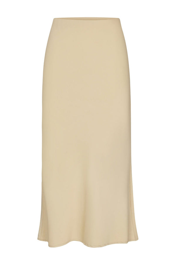 Rey Bias-Cut Skirt in fluid stretch sateen on a white background. Elegant, flattering, and perfect for elevated everyday or evening wear.