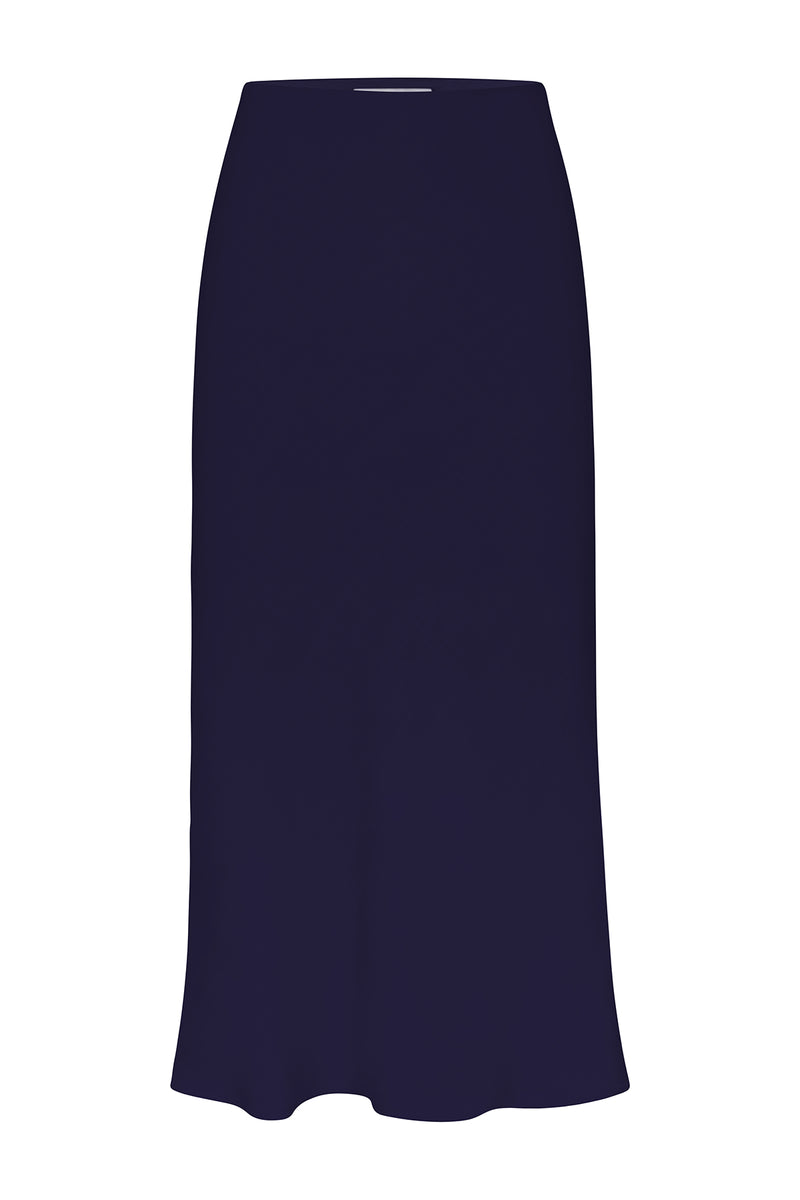 Rey Bias-Cut Skirt in Stretch Twill Marine on White Background