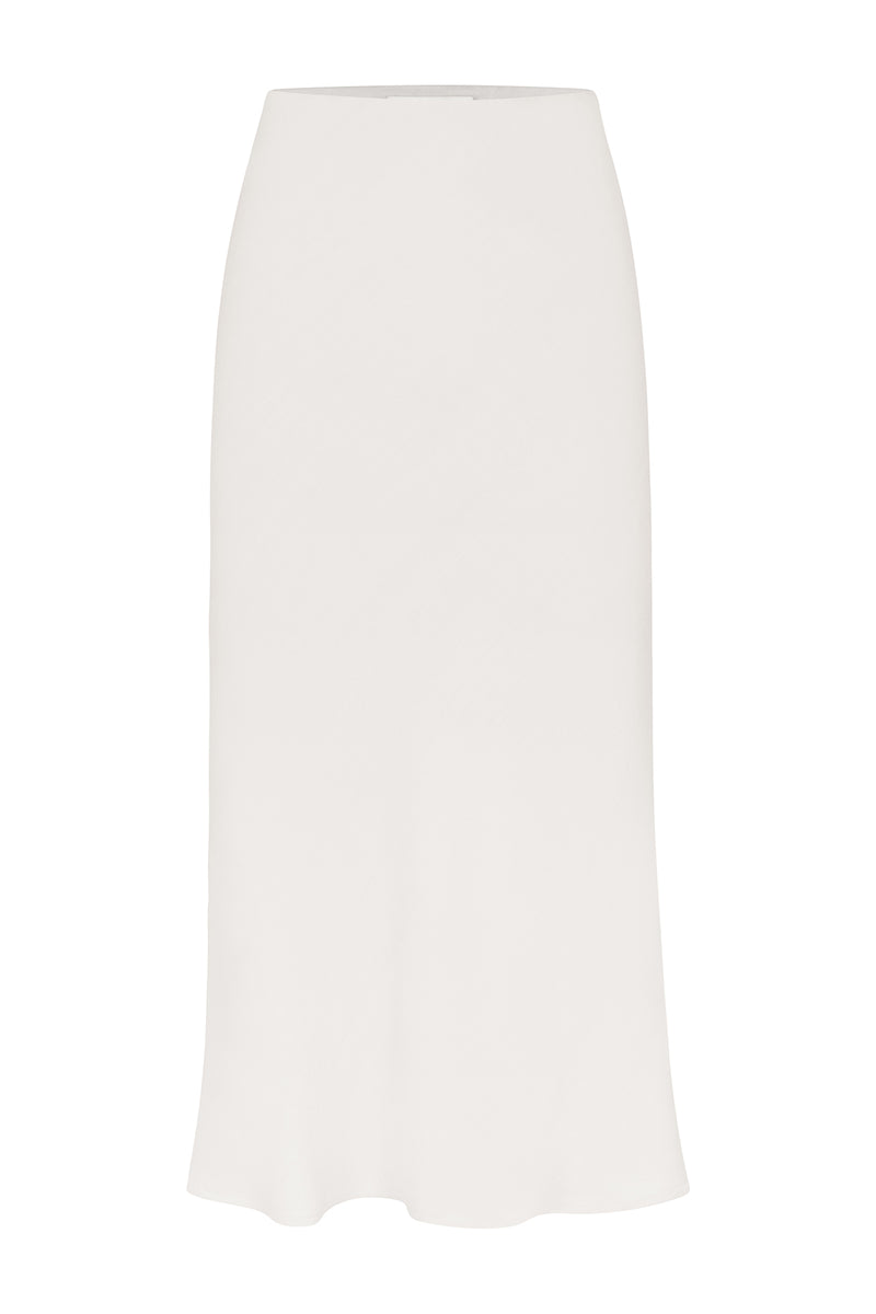 Rey Bias-Cut Skirt in Stretch Twill White on White Background