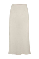 Rey Midi Skirt in Natural Tencel Linen Knit on white background