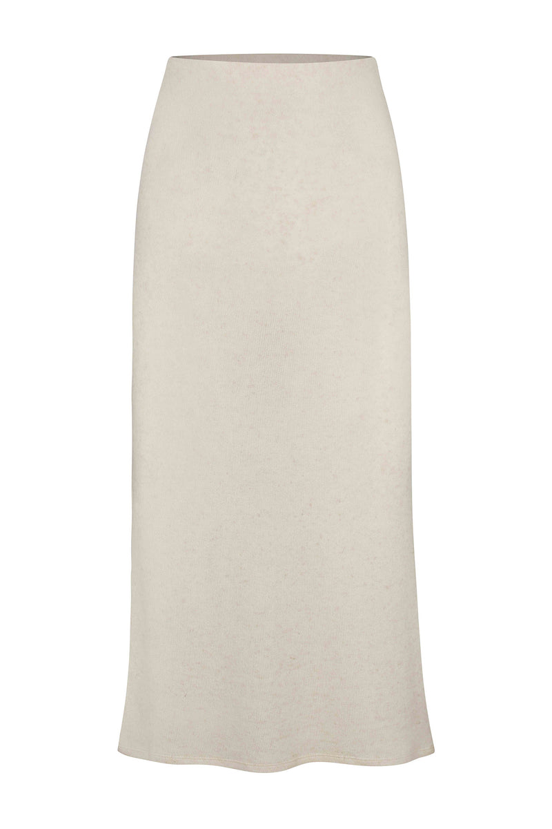 Rey Midi Skirt in Natural Tencel Linen Knit on white background