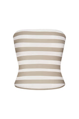 Ritts Strapless Top Natural Stripe in Striped Stretch Twill on white background