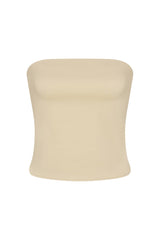 Ritts Strapless Top in fluid stretch sateen on a white background. Sleek, versatile, and perfect for chic summer or evening outfits.