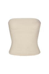 Ritts Strapless Top in Stretch Suiting Off-White on White Background