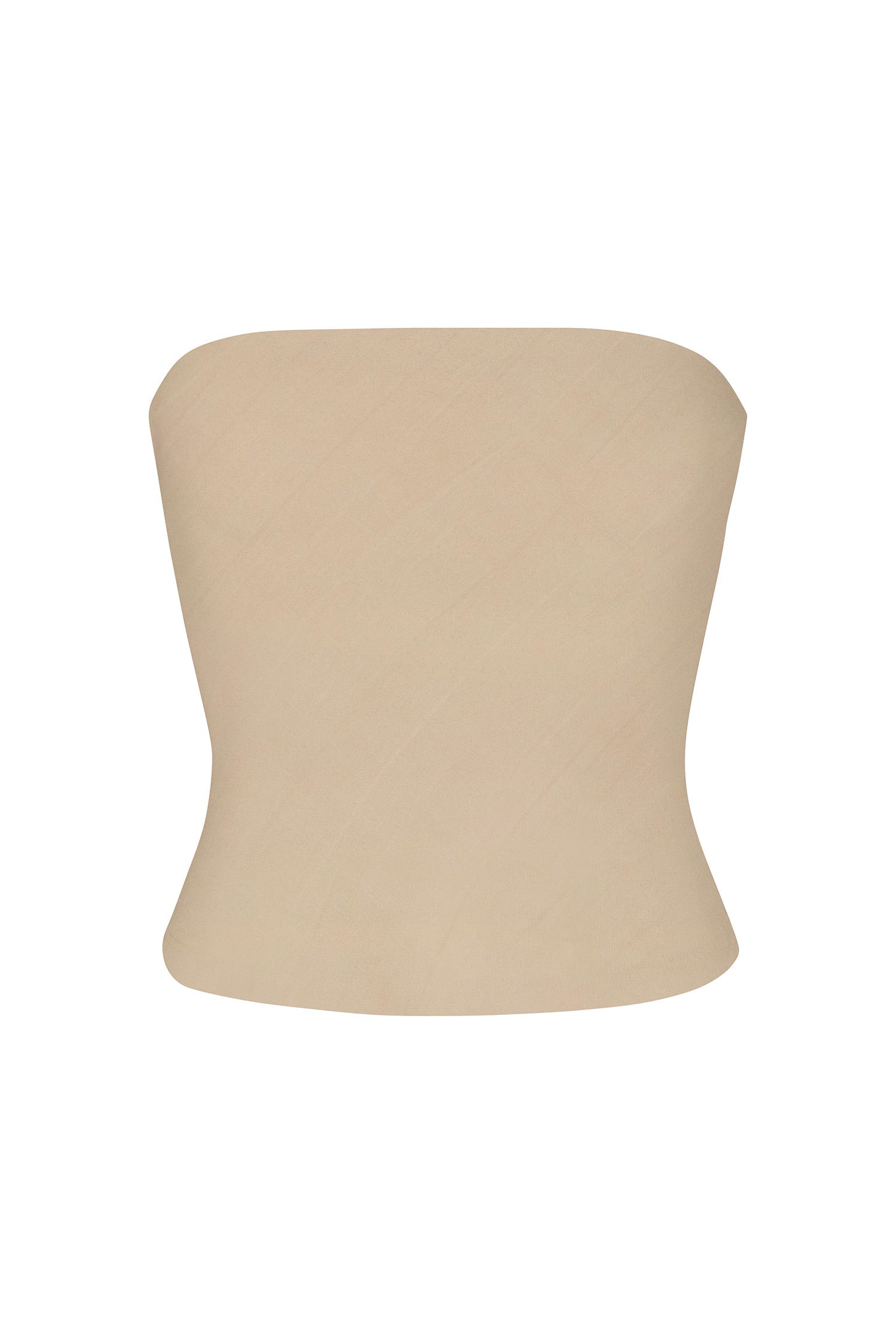 Ritts Strapless Top in Stretch Twill Taupe on White Background