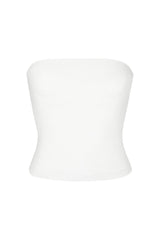 Ritts Strapless Top in Stretch Twill White on White Background