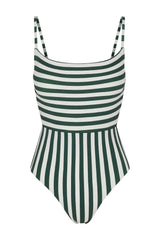 Square Neck Open Back One-Piece in Mixed Stripes