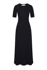 Short-Sleeve Midi Dress in Modal Knit Black on White Background