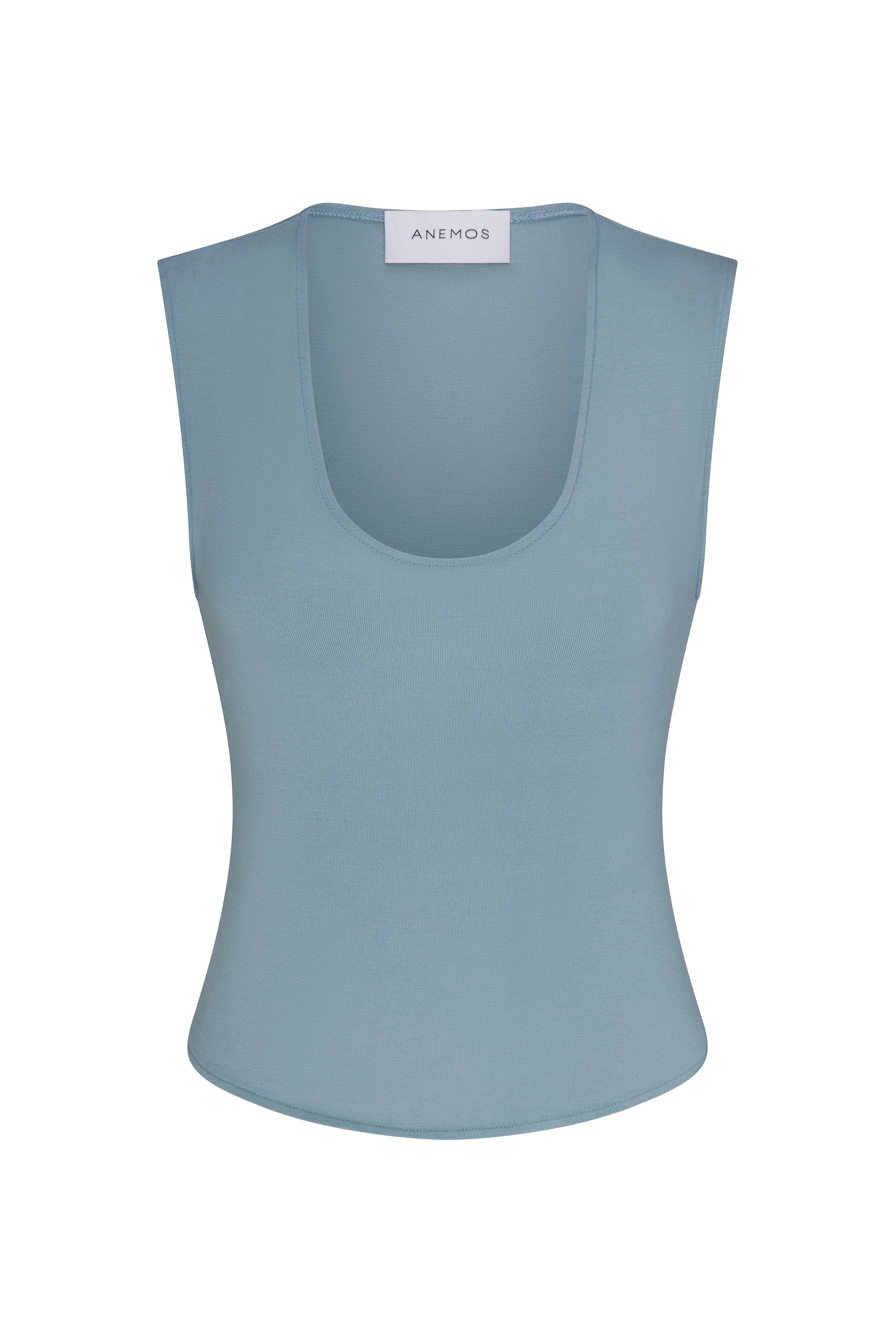 Sleeveless Top in Baby Rib, featuring a fitted silhouette, soft ribbed fabric, and a classic crew neckline.