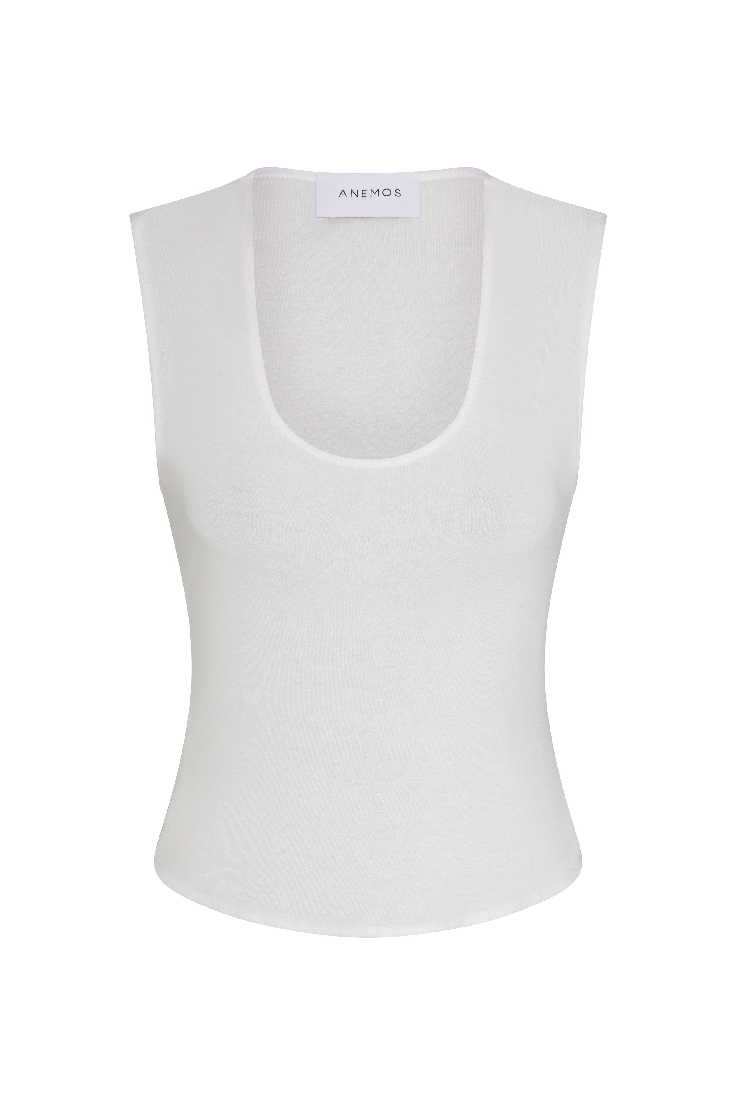 Sleeveless Top in Baby Rib, featuring a fitted silhouette, soft ribbed fabric, and a classic crew neckline.