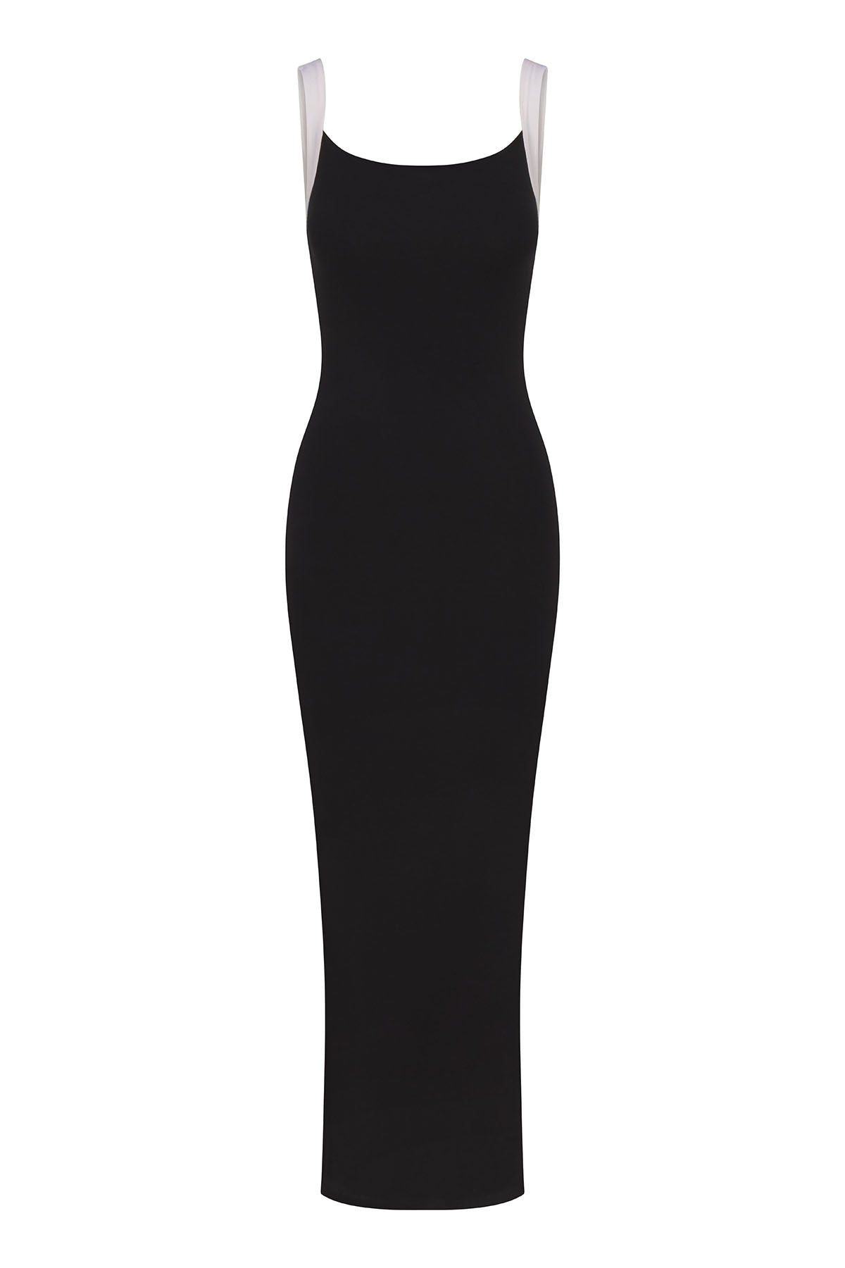 Anemos Square Neck Maxi Tank Dress Contrast Strap Jersey in Black — sleek elongated silhouette