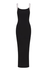 Square Neck Maxi Tank Dress In Black & White Contrast Strap Jersey on white background