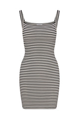 Square Neck Mini Tank Dress In Black & White Stripe Jersey on white background