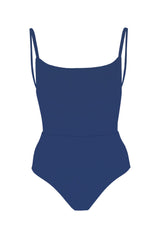 Square Neck Open Back One-Piece Azure on White Background
