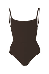 Square Neck Open Back One-Piece Espresso on White Background