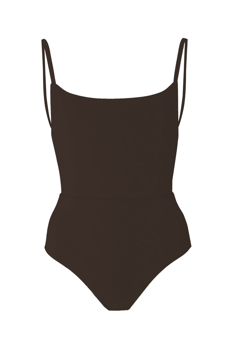 Square Neck Open Back One-Piece Espresso on White Background