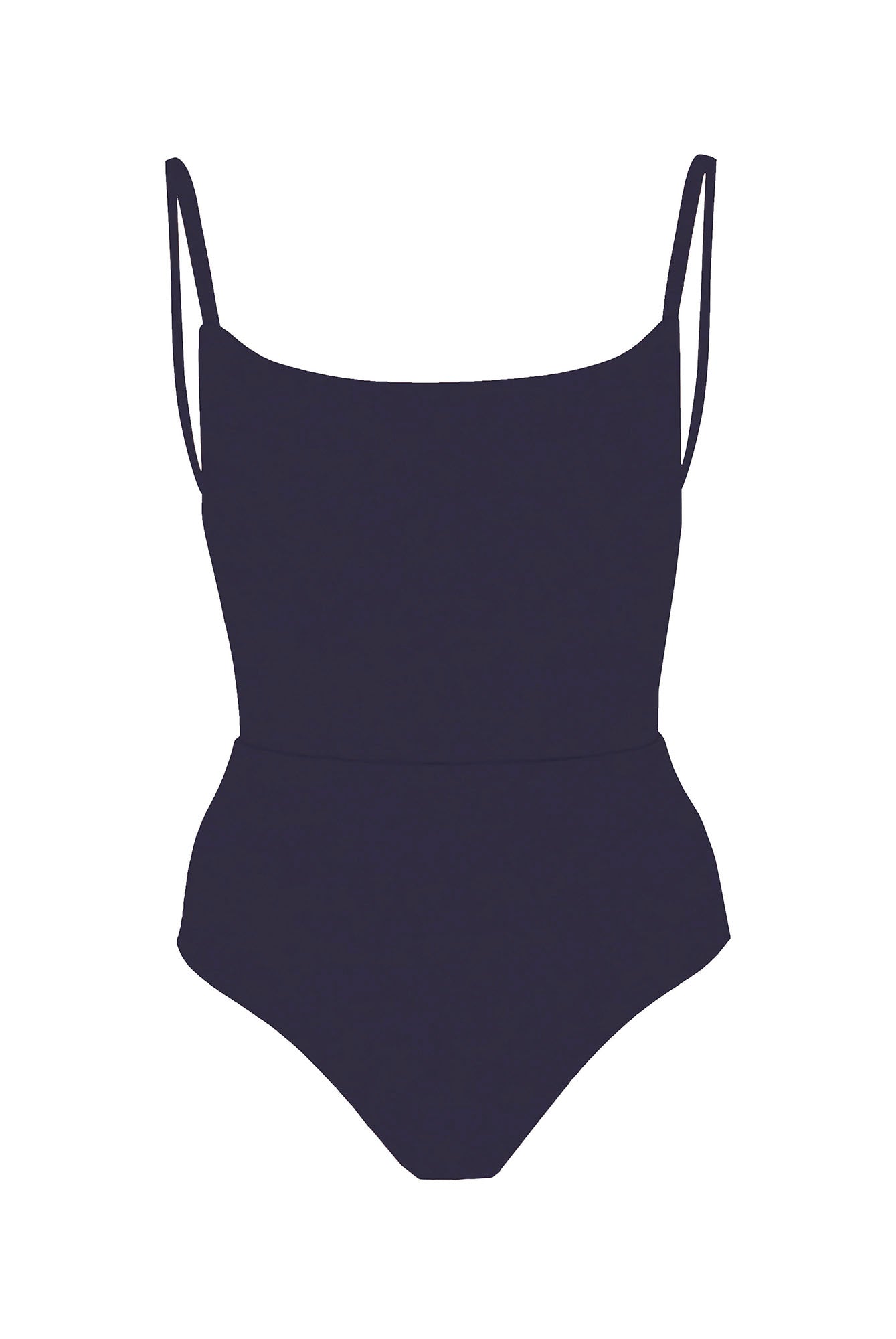 Square Neck Open Back One-Piece Navy on White Background