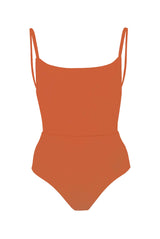 Square Neck Open Back One-Piece Vintage Orange on white background