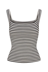 Square Neck Tank Top In Black & White Stripe Jersey on white background