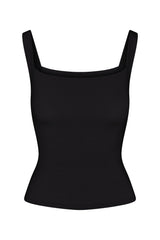 Square Neck Tank Top in compact stretch jersey on a white background, featuring a clean square neckline and fitted silhouette for a versatile, polished look. 