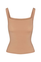Square Neck Tank Top in compact stretch jersey on a white background, featuring a clean square neckline and fitted silhouette for a versatile, polished look. 
