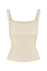 Square Neck Tank Top in compact stretch jersey on a white background, featuring a clean square neckline and fitted silhouette for a versatile, polished look. 