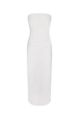 Strapless Nadege Draped Maxi Dress in stretch cotton on a white background. Airy, comfortable, and perfect for summer events or resort wear.