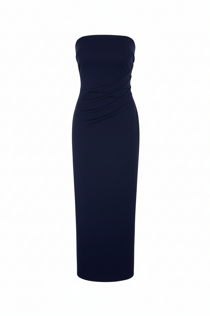 Strapless Nadege Draped Maxi Dress in Textured Stretch Linen – Anemos