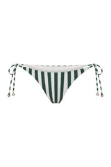 String Tie Bikini Bottom in Green Vertical Stripes Green & White Vertical Striped on White Background
