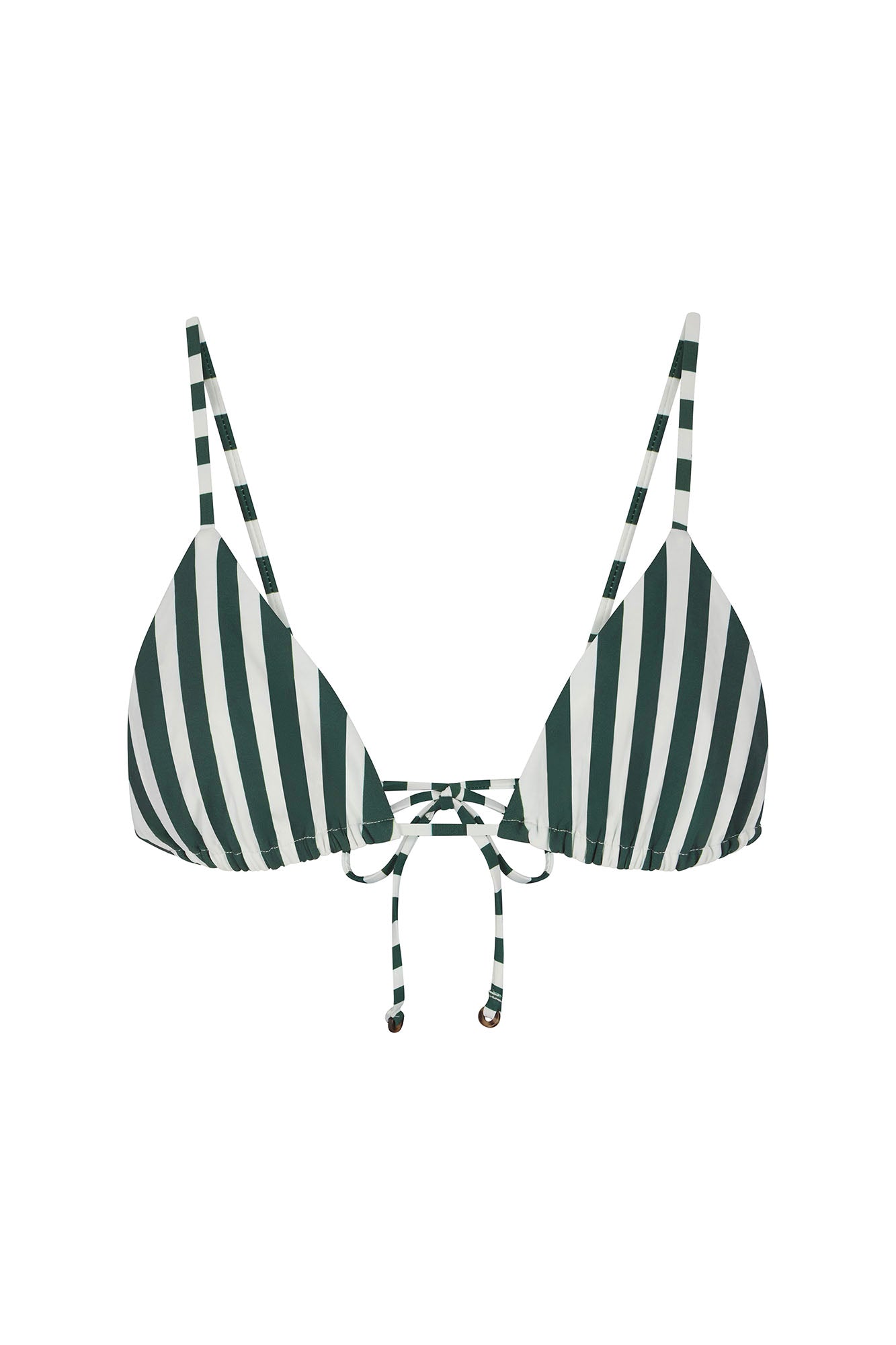 Anemos String Triangle Bikini Top in Green Vertical Stripes — ruched-cup triangle swim top