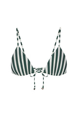 String Triangle Bikini Top in Green Vertical Stripes Green & White Vertical Striped on White Background