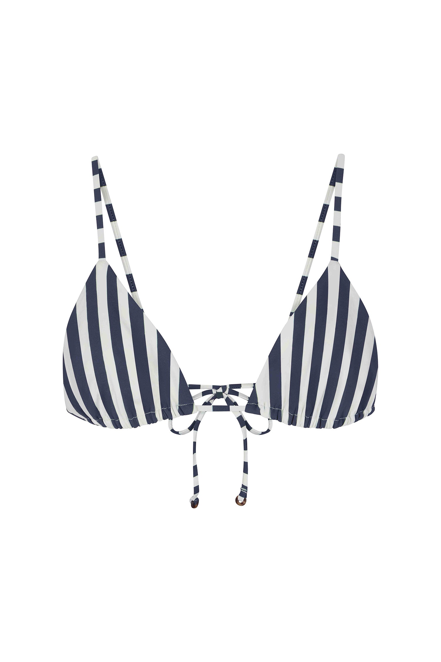 Anemos String Triangle Bikini Top in Marine Vertical Stripes — ruched-cup triangle swim top