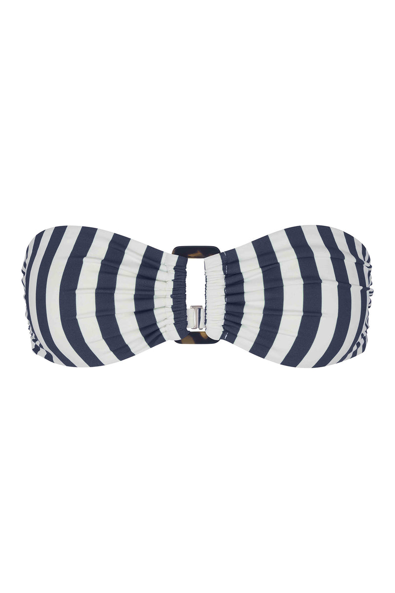 Tortoise Bandeau Bikini Top in Marine Vertical Stripes