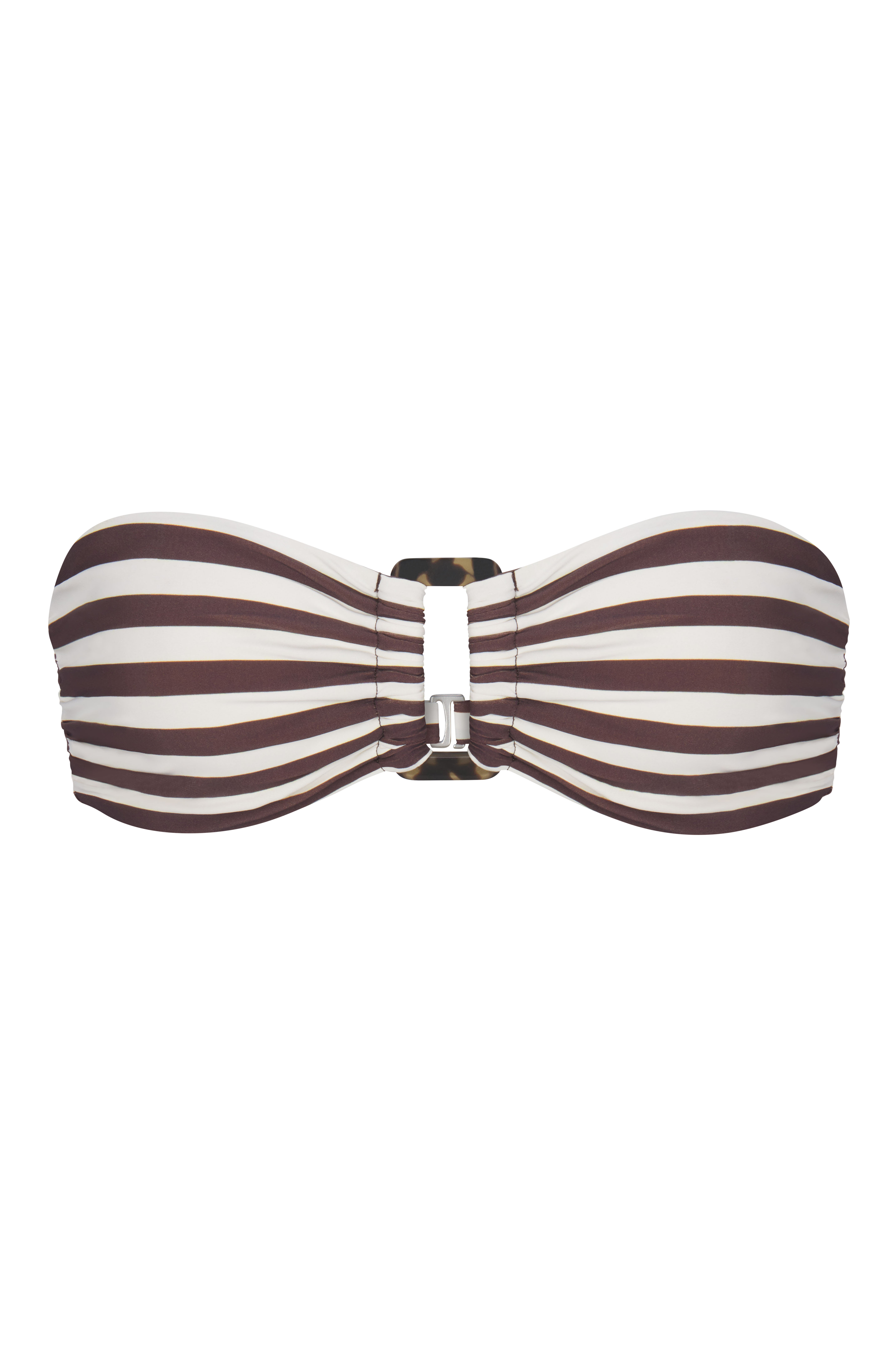 Anemos Tortoise Bandeau Bikini Top in Espresso Horizontal Stripes — '70s glamour bandeau swim top