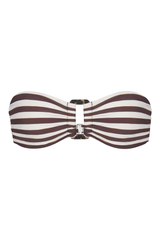 Tortoise Bandeau Bikini Top In Espresso Even Stripes Espresso & White Even Striped on White Background