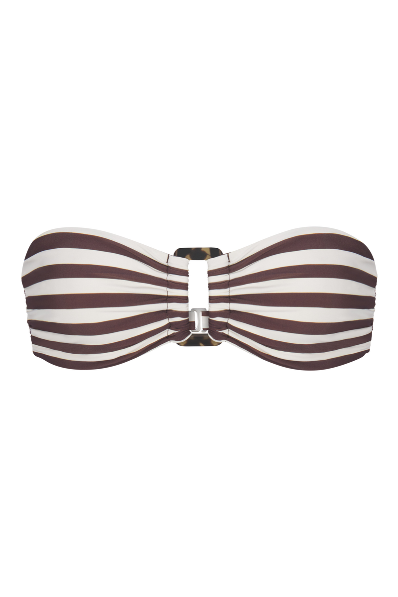 Tortoise Bandeau Bikini Top In Espresso Even Stripes Espresso & White Even Striped on White Background