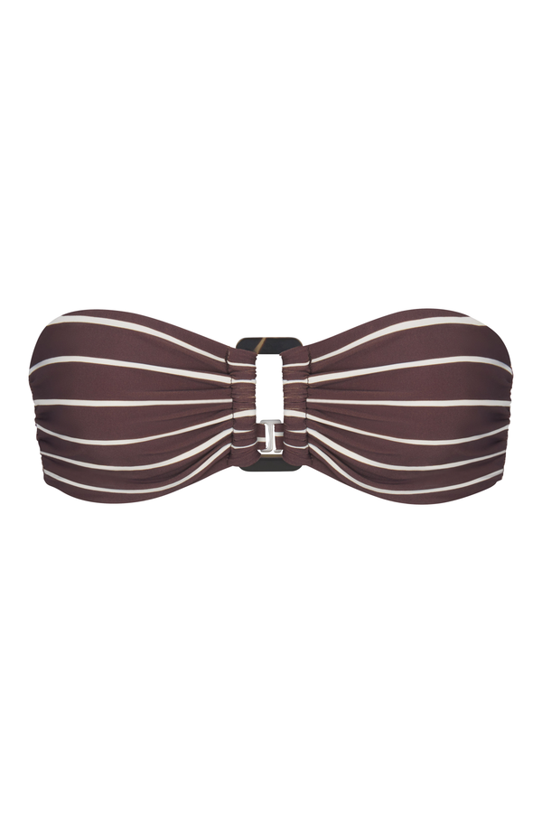 Tortoise Bandeau Bikini Top In Espresso Odd Stripes Espresso & White Odd Striped on White Background