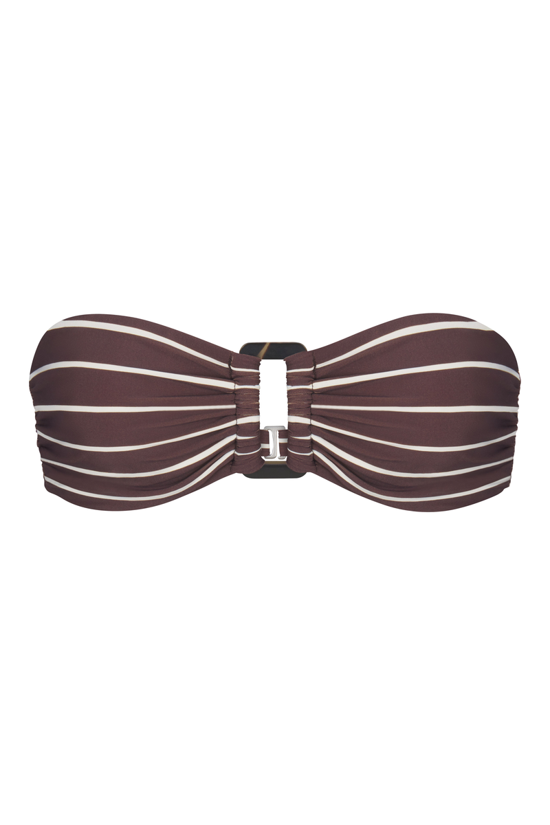 Tortoise Bandeau Bikini Top In Espresso Odd Stripes Espresso & White Odd Striped on White Background