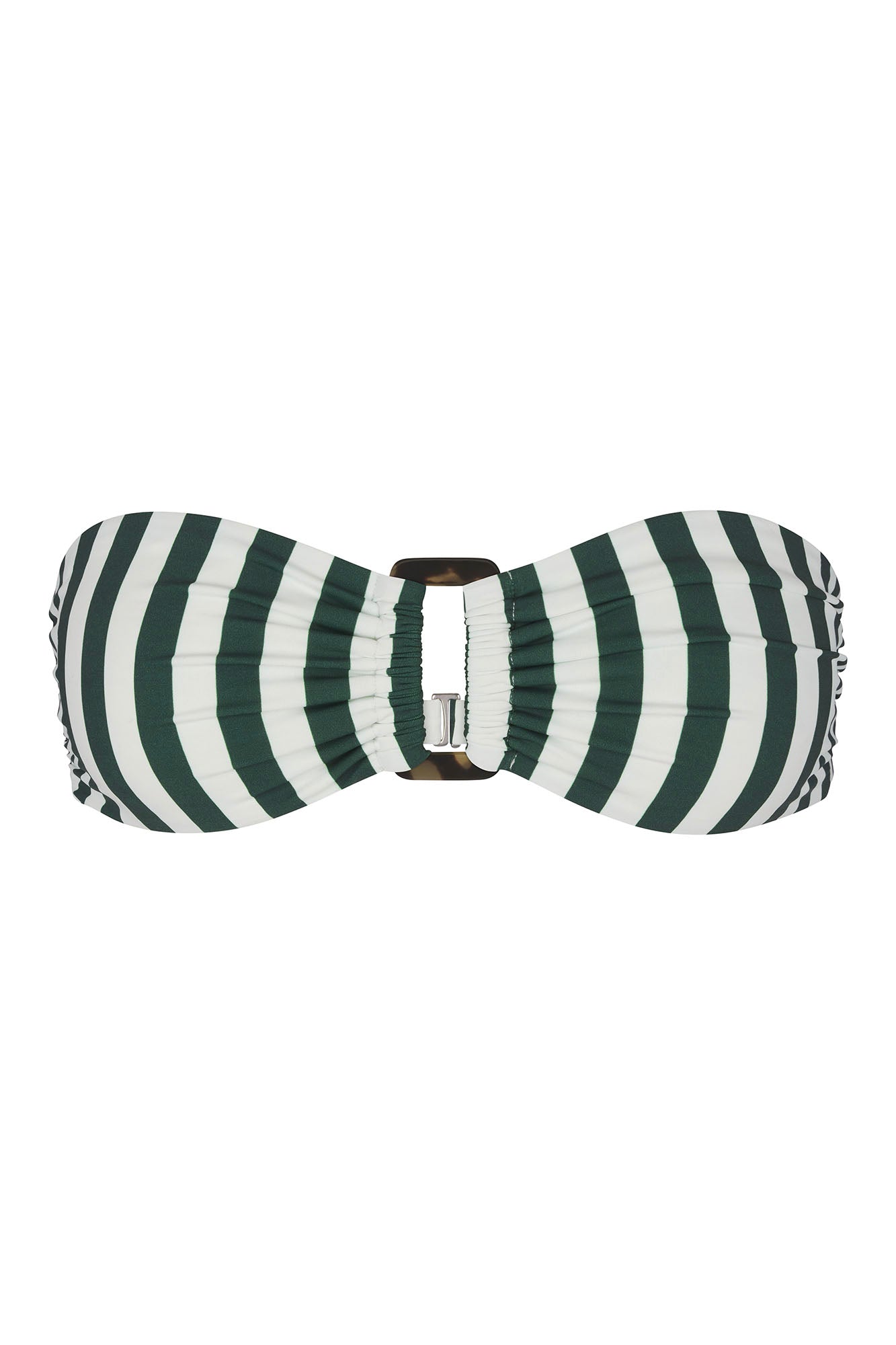 Anemos Tortoise Bandeau Bikini Top in Green Vertical Stripes — '70s glamour bandeau swim top