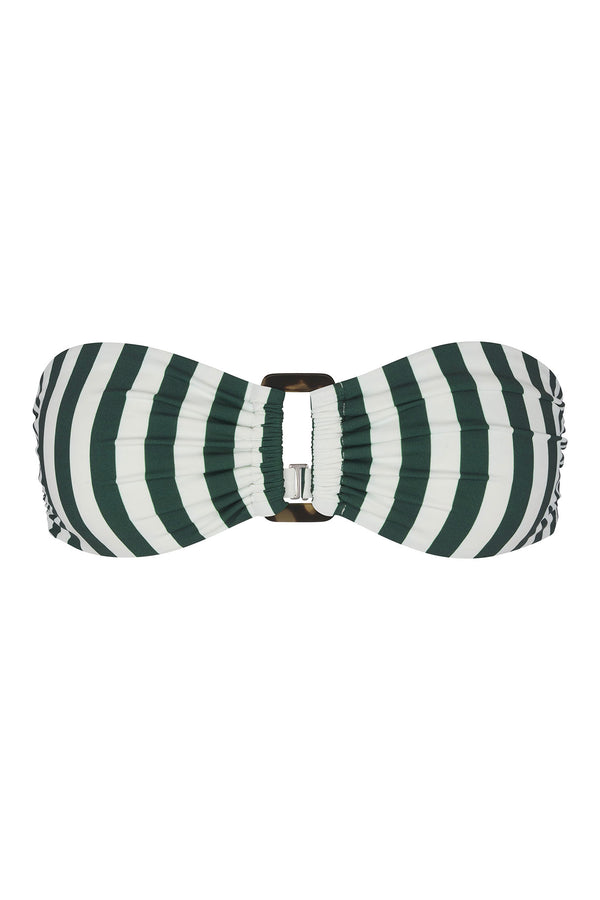 Tortoise Bandeau Bikini Top in Green Vertical Stripes Green & White Vertical Striped on White Background