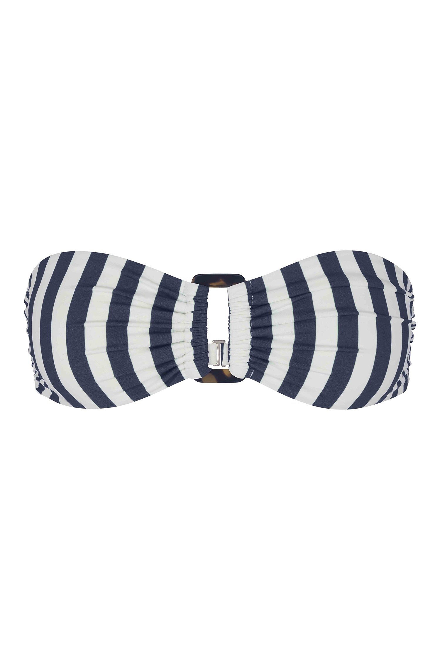 Anemos Tortoise Bandeau Bikini Top in Marine Vertical Stripes — '70s glamour bandeau swim top