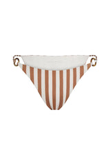 Tortoise Ring String Tie Bikini Bottom in fawn vertical stripes with adjustable side ties, tortoise ring accents, and a flattering high-cut silhouette.