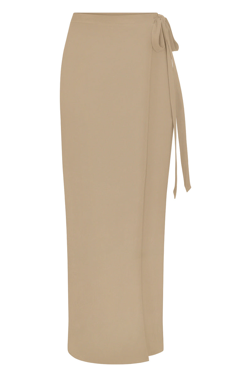 PREORDER: Wrap Tie Maxi Skirt in Stretch Twill